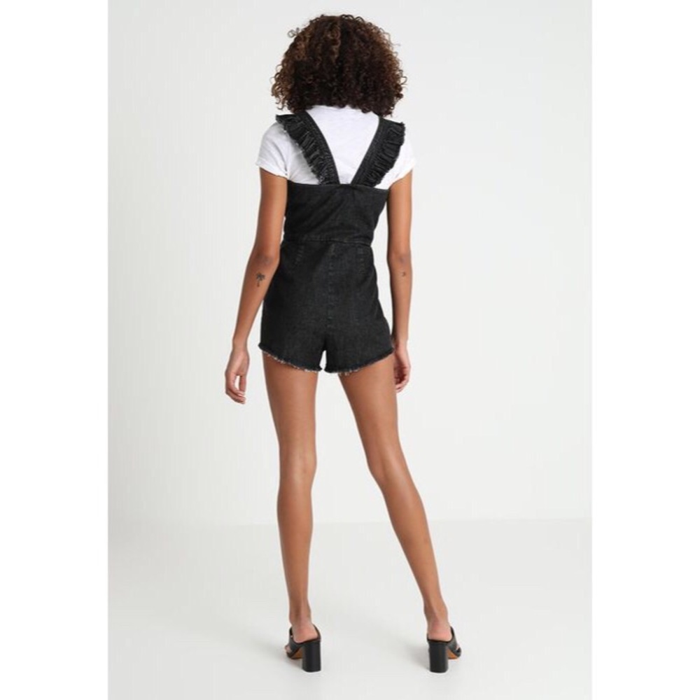 Black Denim Washed Ruffle Romper - Picture 4 of 6